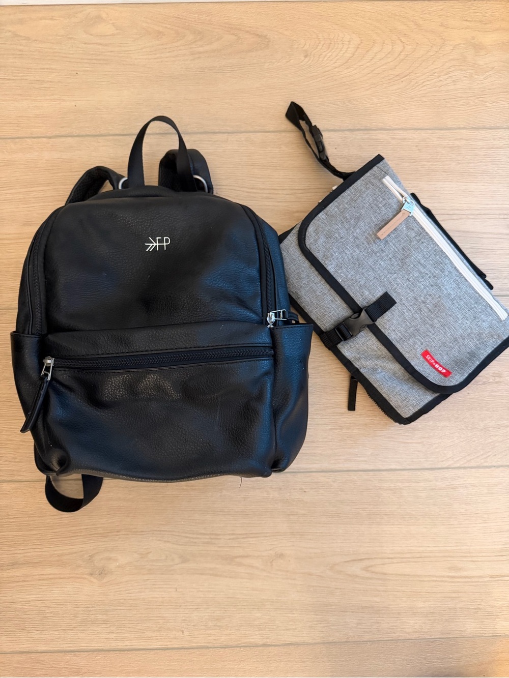 FP Freshly Picked Black Faux Leather Backpack Diaper Bag